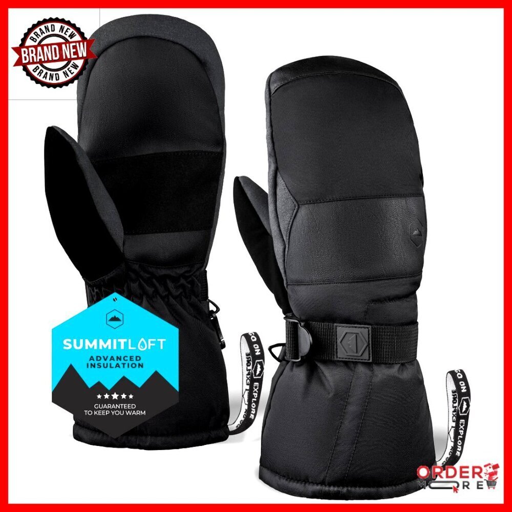 Waterproof Ski Mittens with Fleece Lining, Wrist Leashes, Cold Weather Gear